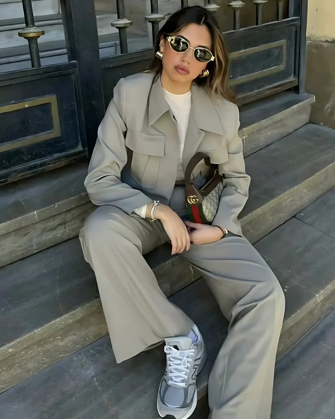 Trendy Groene Tweedelige Jas en Broek Set voor Dames