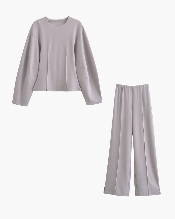 2-Delige Set met Slim Fit Top en Broek in Stretchstof voor Dames