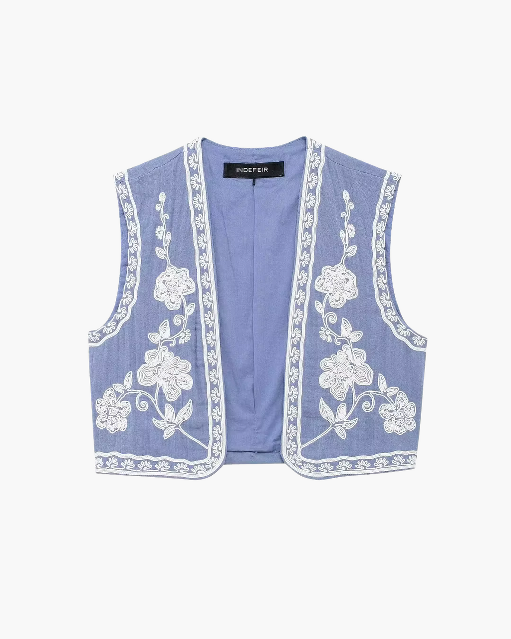 Vintage Mouwloos Vest met V-Hals en Bloemen Borduurwerk Dames