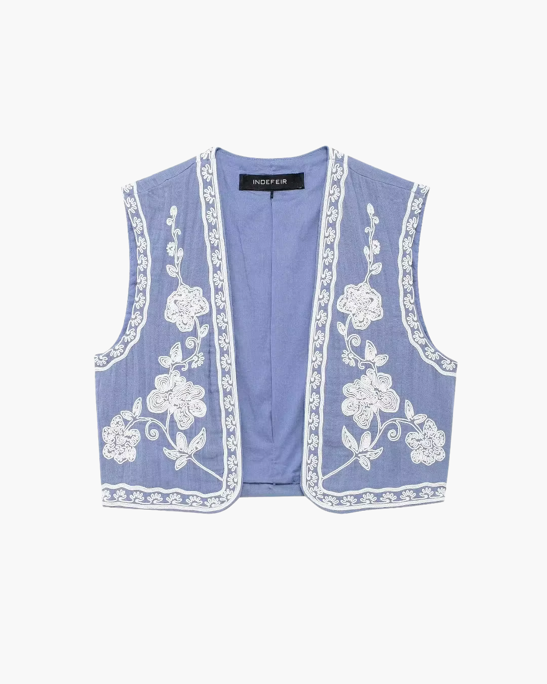 Vintage Mouwloos Vest met V-Hals en Bloemen Borduurwerk Dames