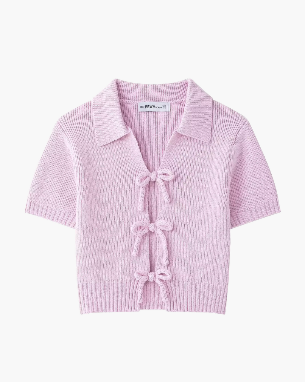 Gebreide Korte Top met Strik en Revers voor Dames