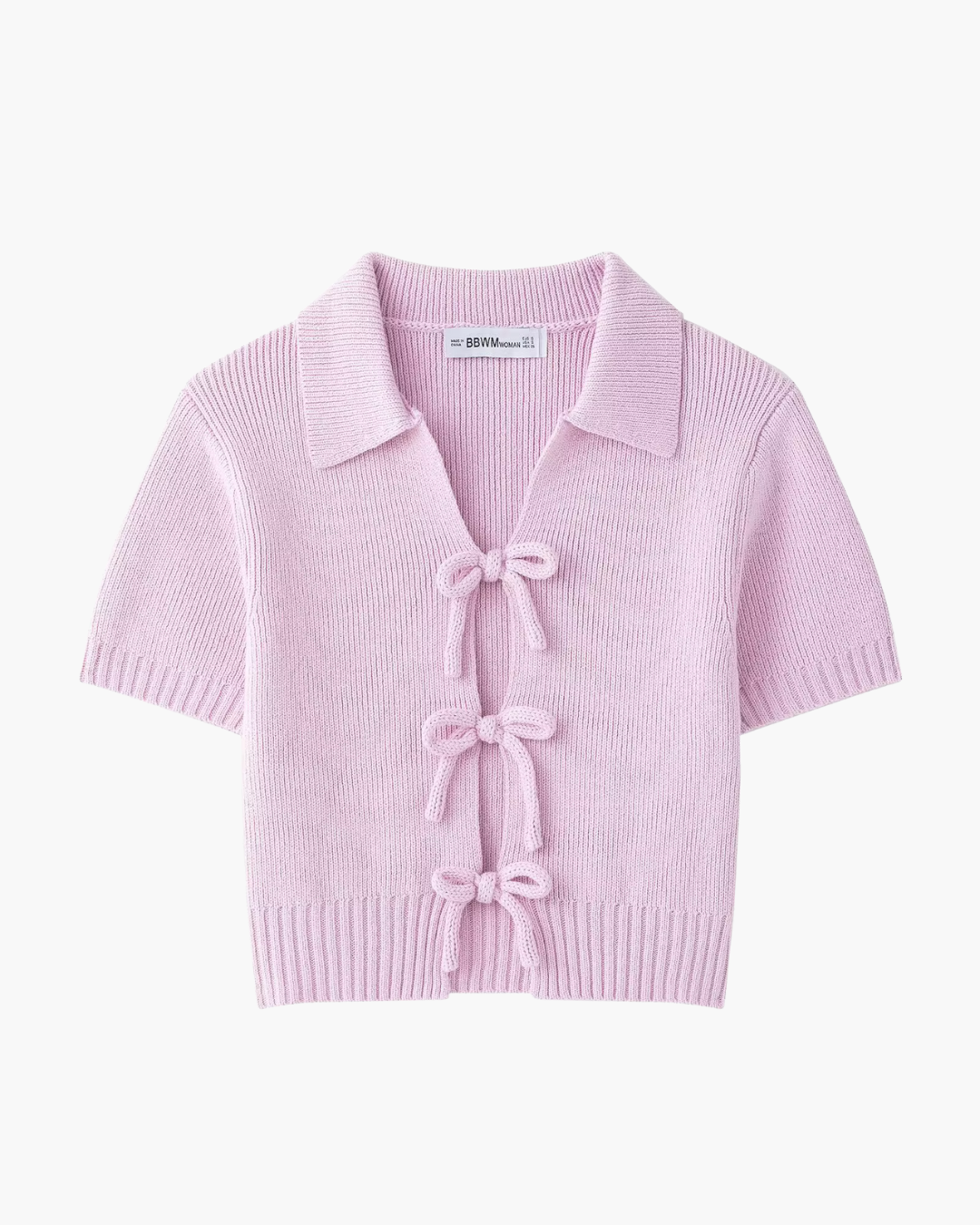 Gebreide Korte Top met Strik en Revers voor Dames