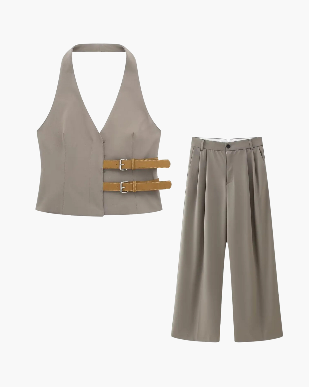 Retro Set met Halter V-Hals Top & Hoge Taille Broek voor Dames