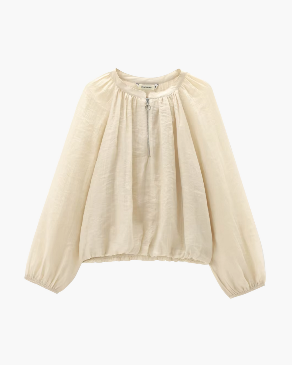 Vintage O-hals Blouse met Rits en Ballonmouwen voor Dames