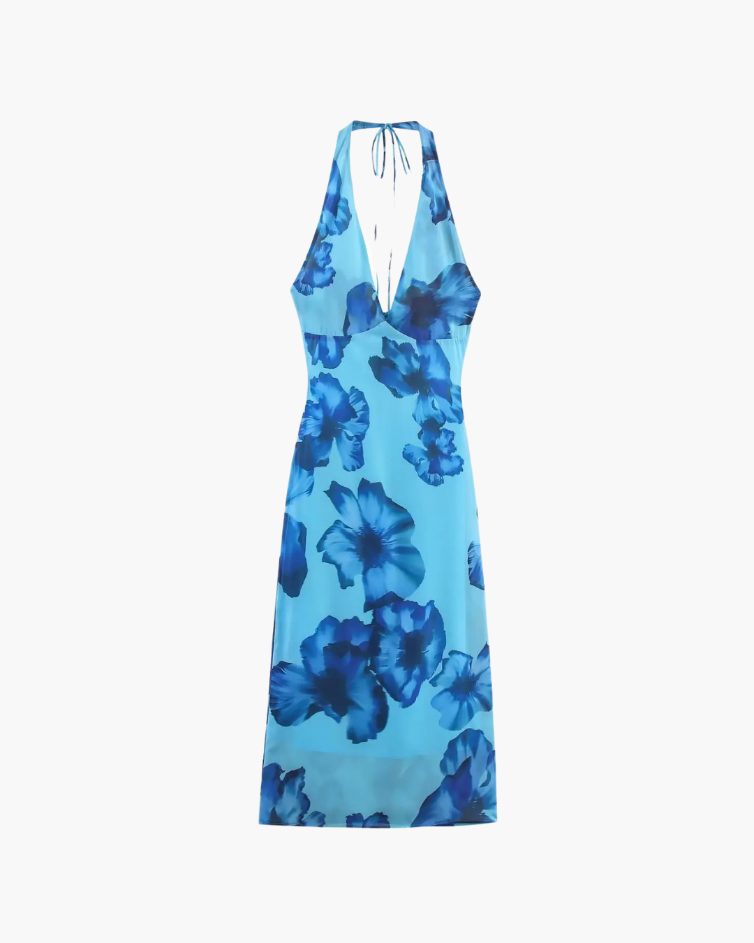 Blauwe Halterjurk met Bloemenprint en A-lijn Pasvorm voor Dames