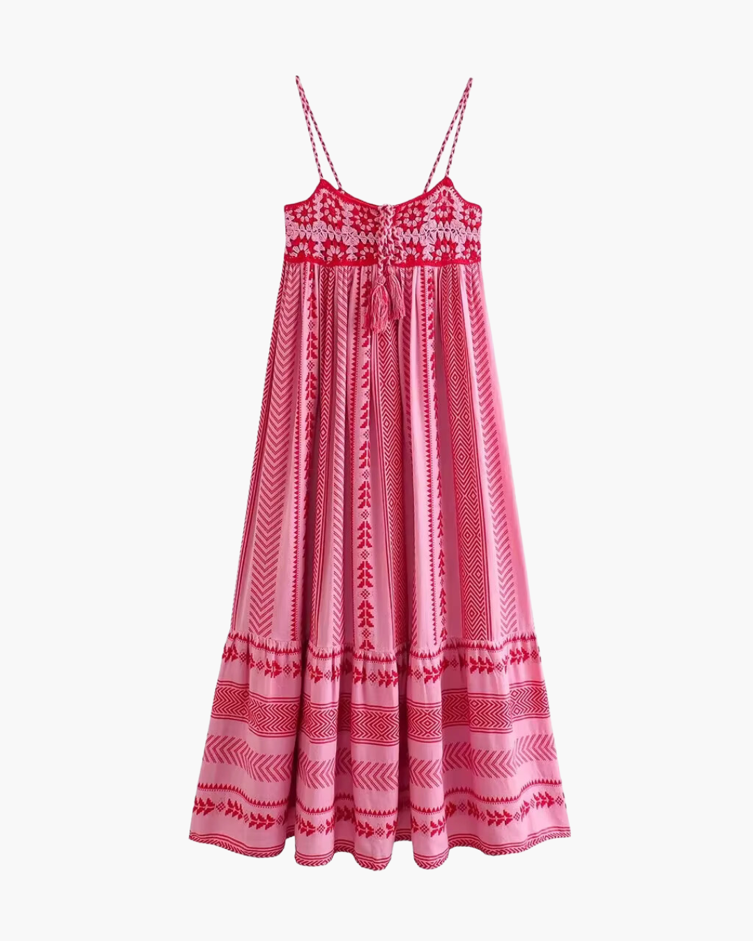 Vintage Roze Boho Lange Maxi Jurk voor Dames