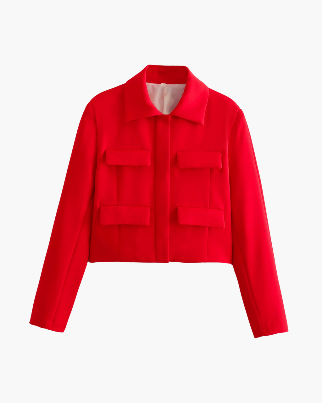 Vintage Cropped Jas met Reverskraag en Klepzakken voor Dames