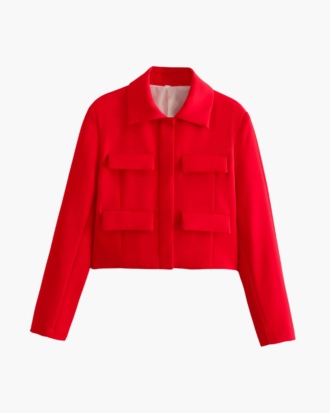 Vintage Cropped Jas met Reverskraag en Klepzakken voor Dames