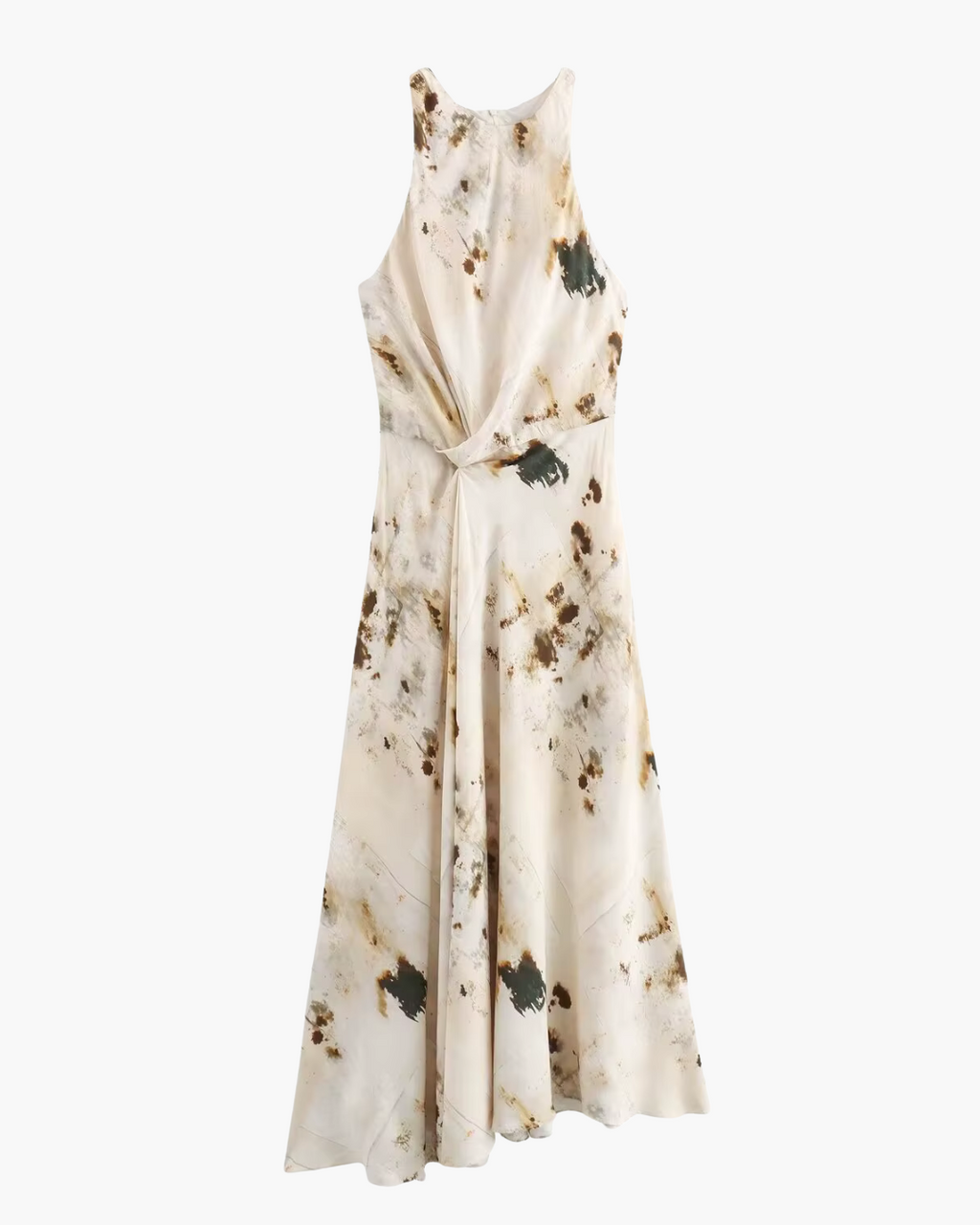 Chique Geplooide Mouwloze Enkeljurk met Rits voor Dames