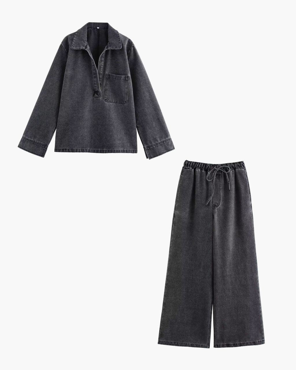 Oversized Zwarte Denim Tweedelige Set voor Dames