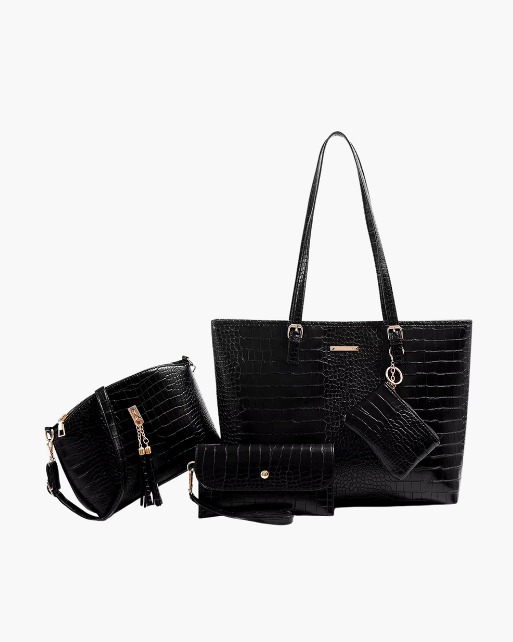 Vierdelige set Krokodillenpatroon met Schoudertas, Handtas, Clutch en Portemonnee
