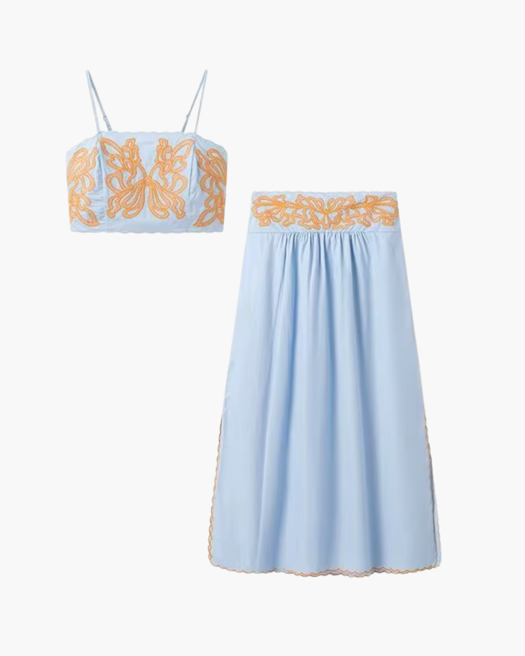 Elegante Korte Top En Rok Geborduurde Set voor Dames