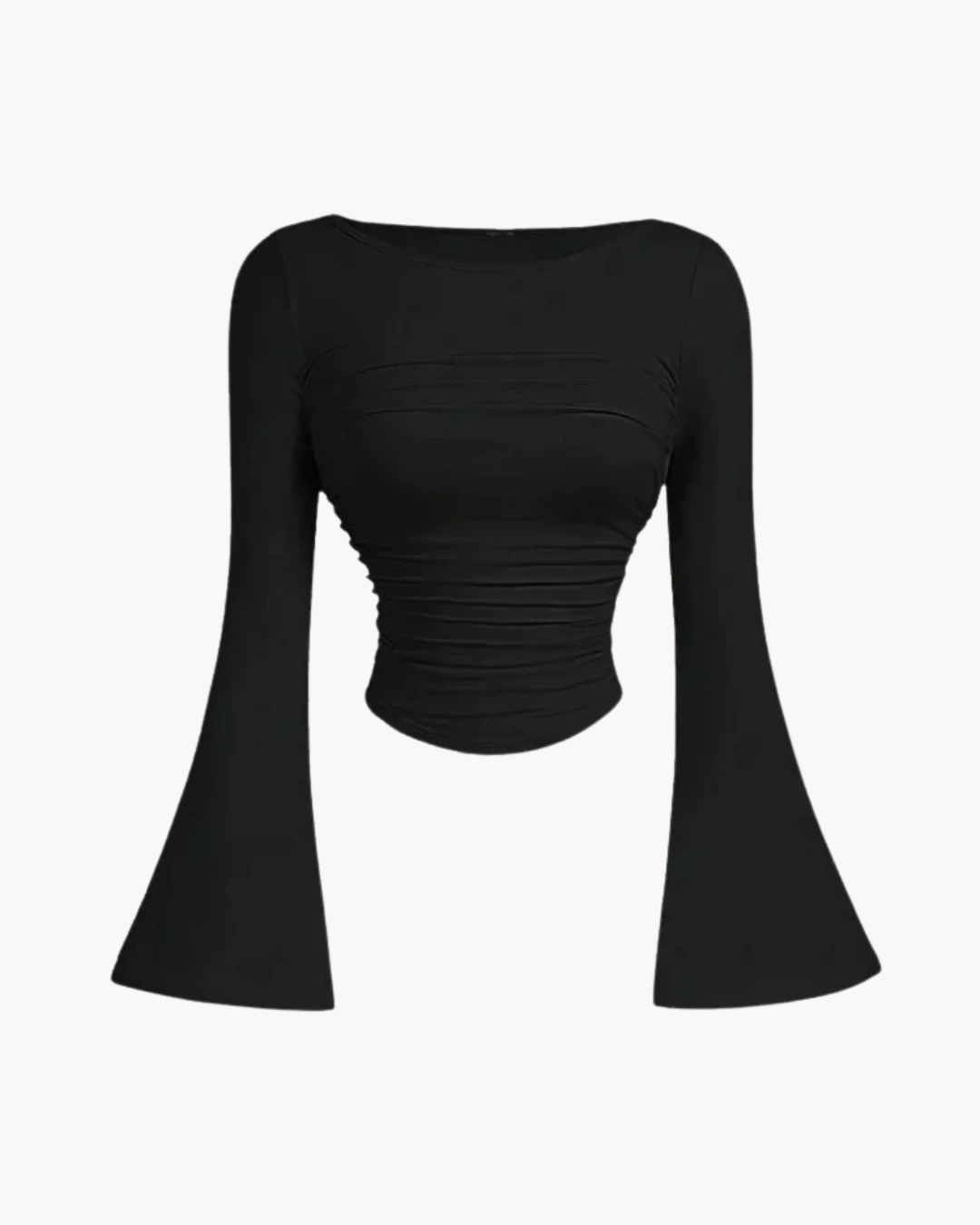 Slim Fit Flare T-shirt met Ronde Hals en Ruches voor Dames