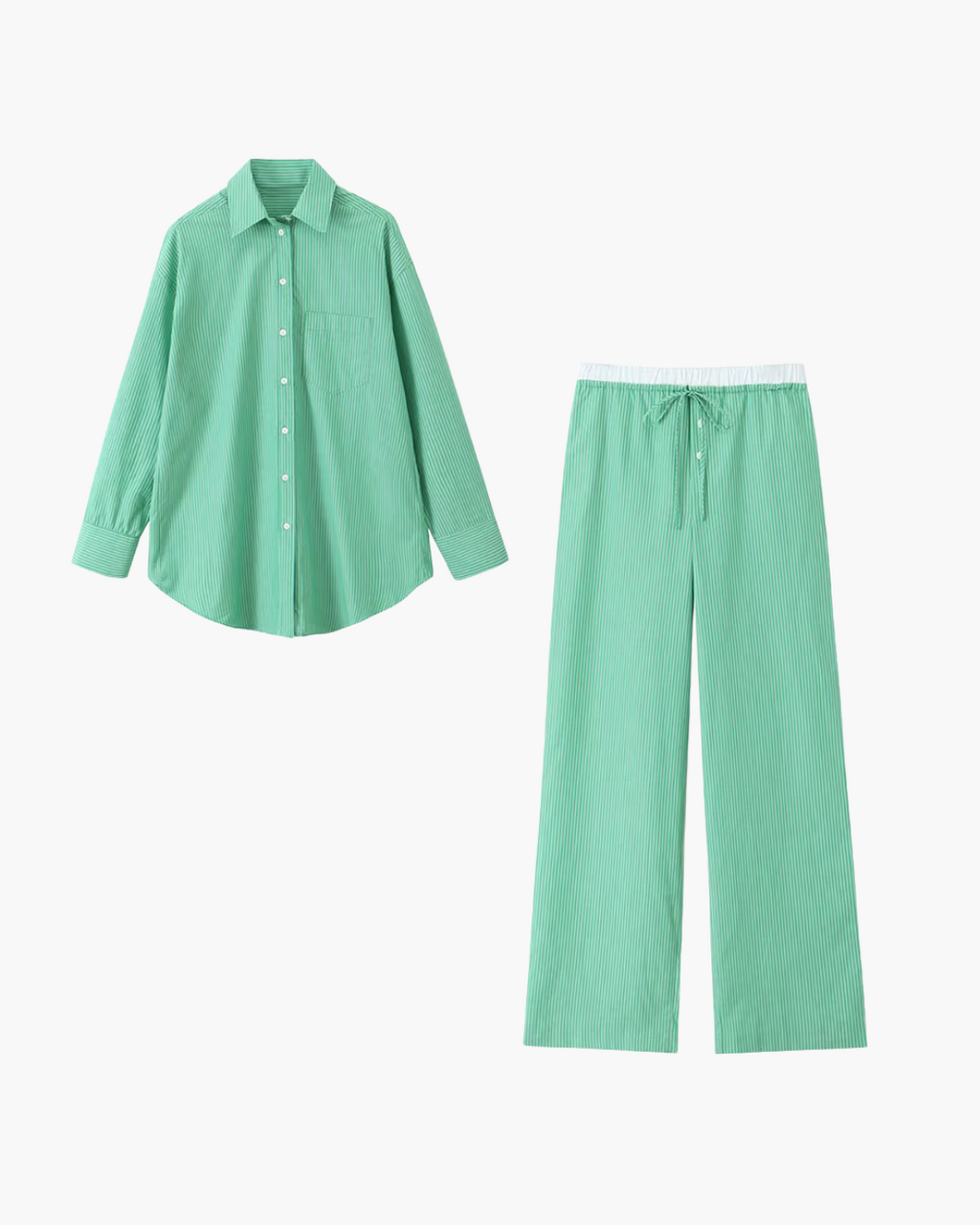 Gestreepte Poplin Shirt en Broek Set voor Dames