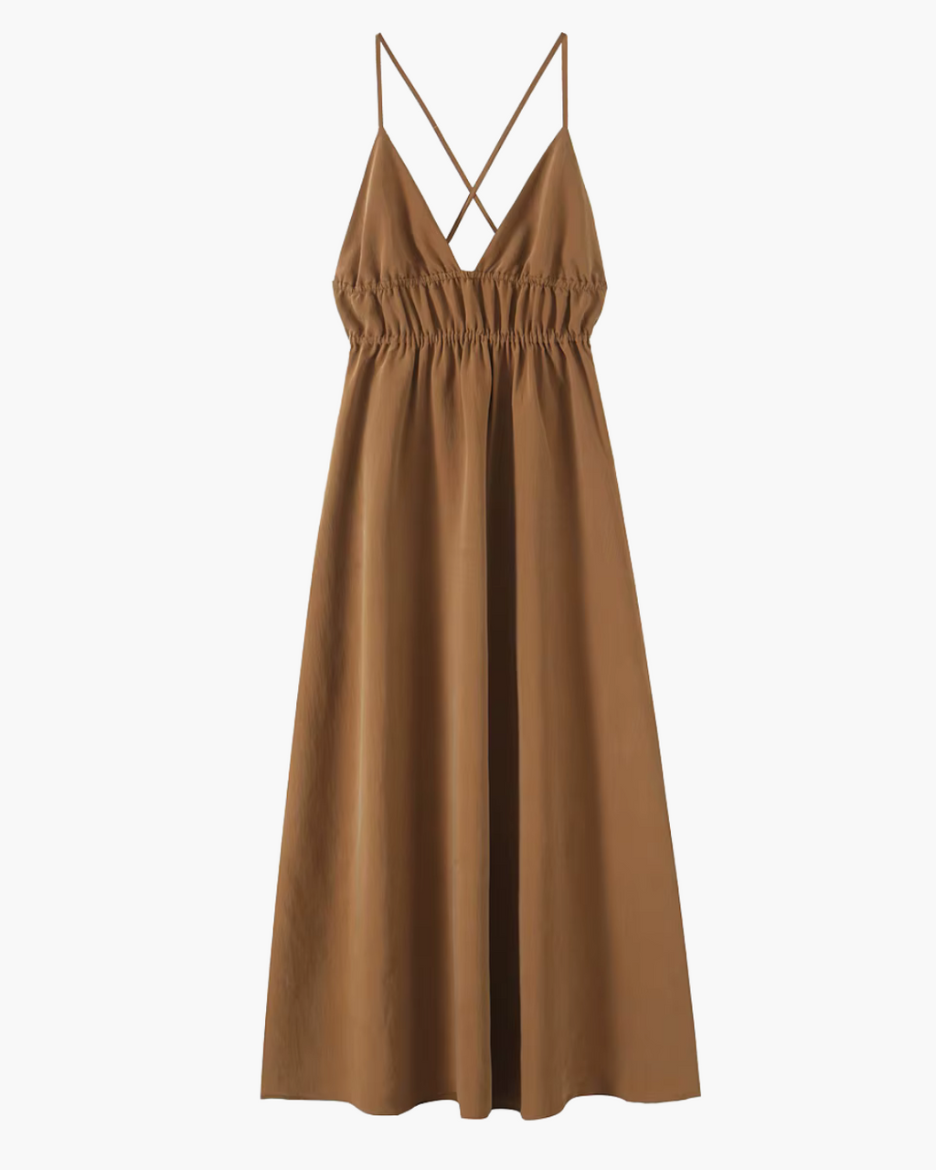 Bruine Zomerse Rimpel Sling Midi Jurk met V-hals voor Dames