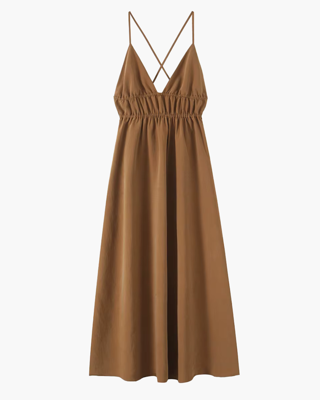 Bruine Zomerse Rimpel Sling Midi Jurk met V-hals voor Dames