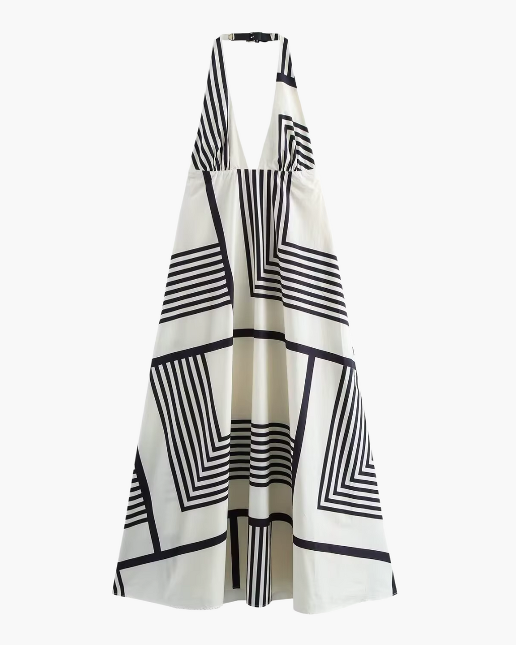 Lange Gestreepte Zomerjurk met V Hals en Rits voor Dames