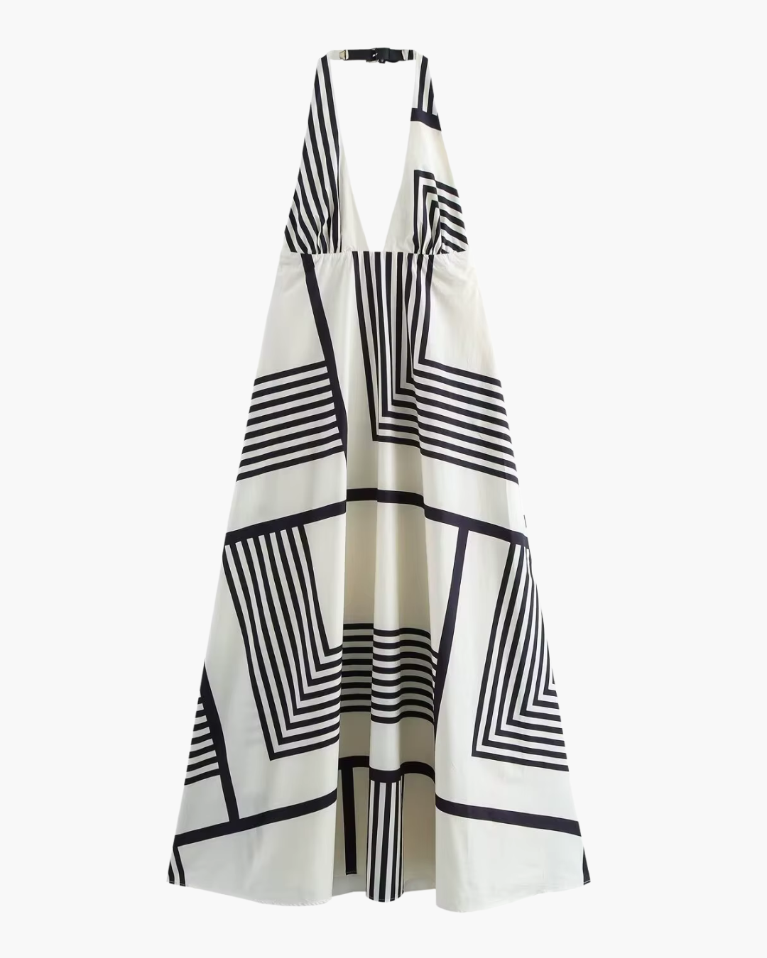 Lange Gestreepte Zomerjurk met V Hals en Rits voor Dames