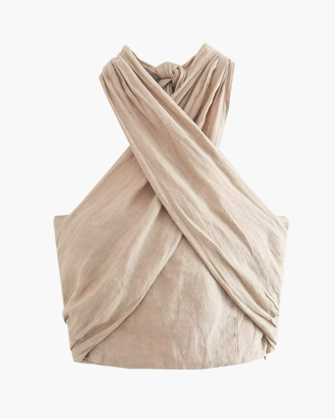 Elegante Rugloze Linnen Halter Crop Top voor Dames