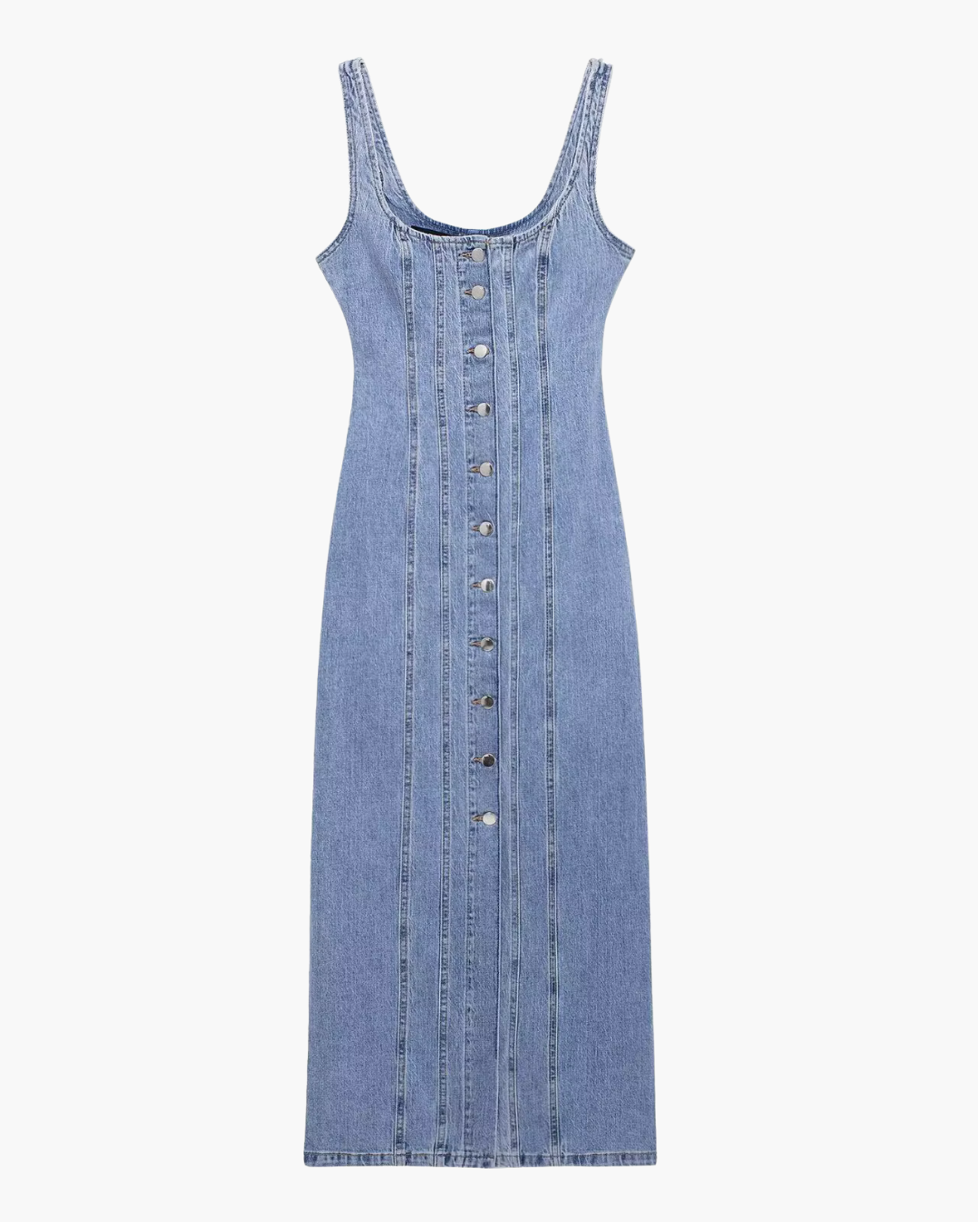 Denim Mouwloze Lange Jurk met Knoopsluiting voor Dames