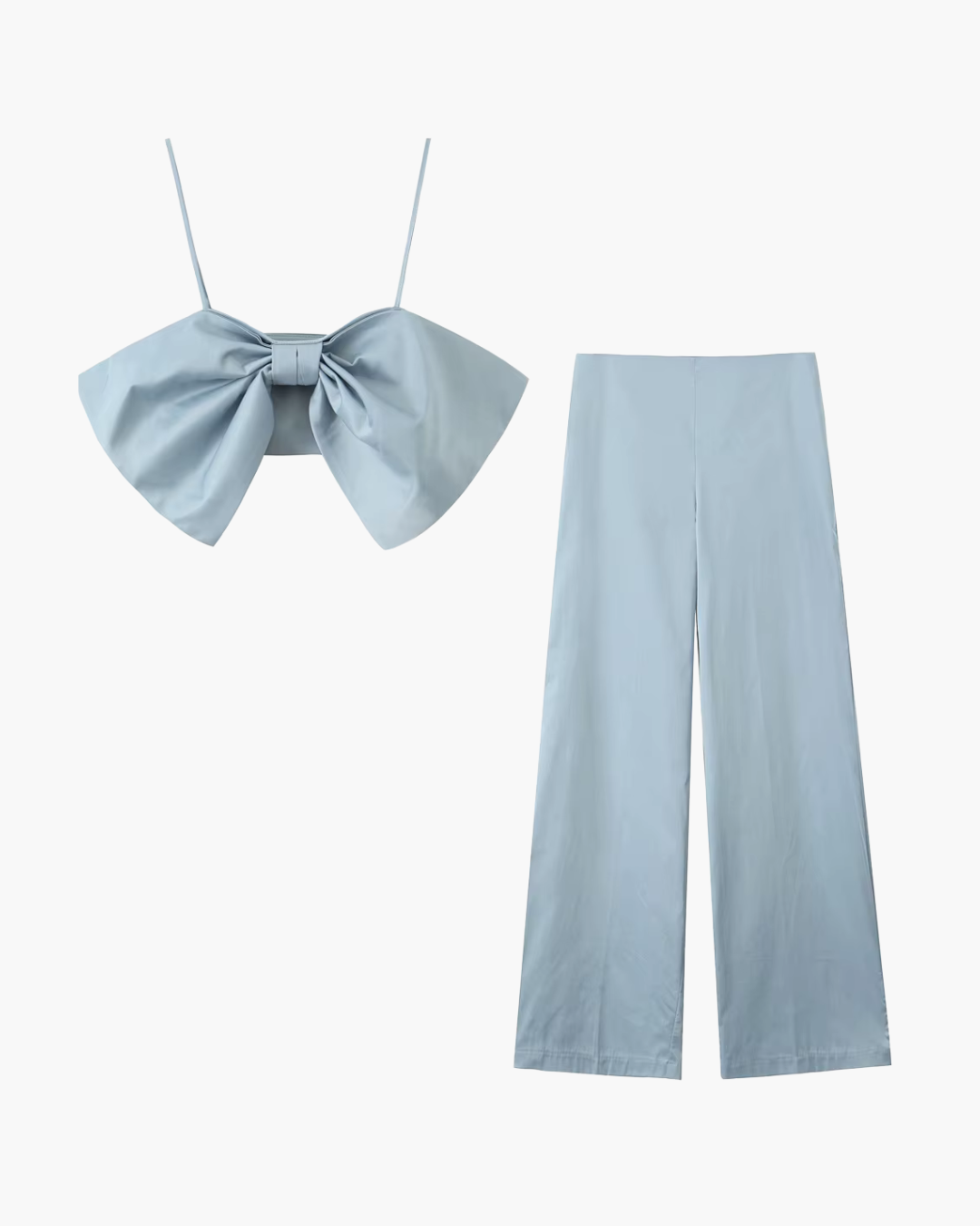 Elegante Tweedelige Set met Strik Top en Wijde Pijpen Broek