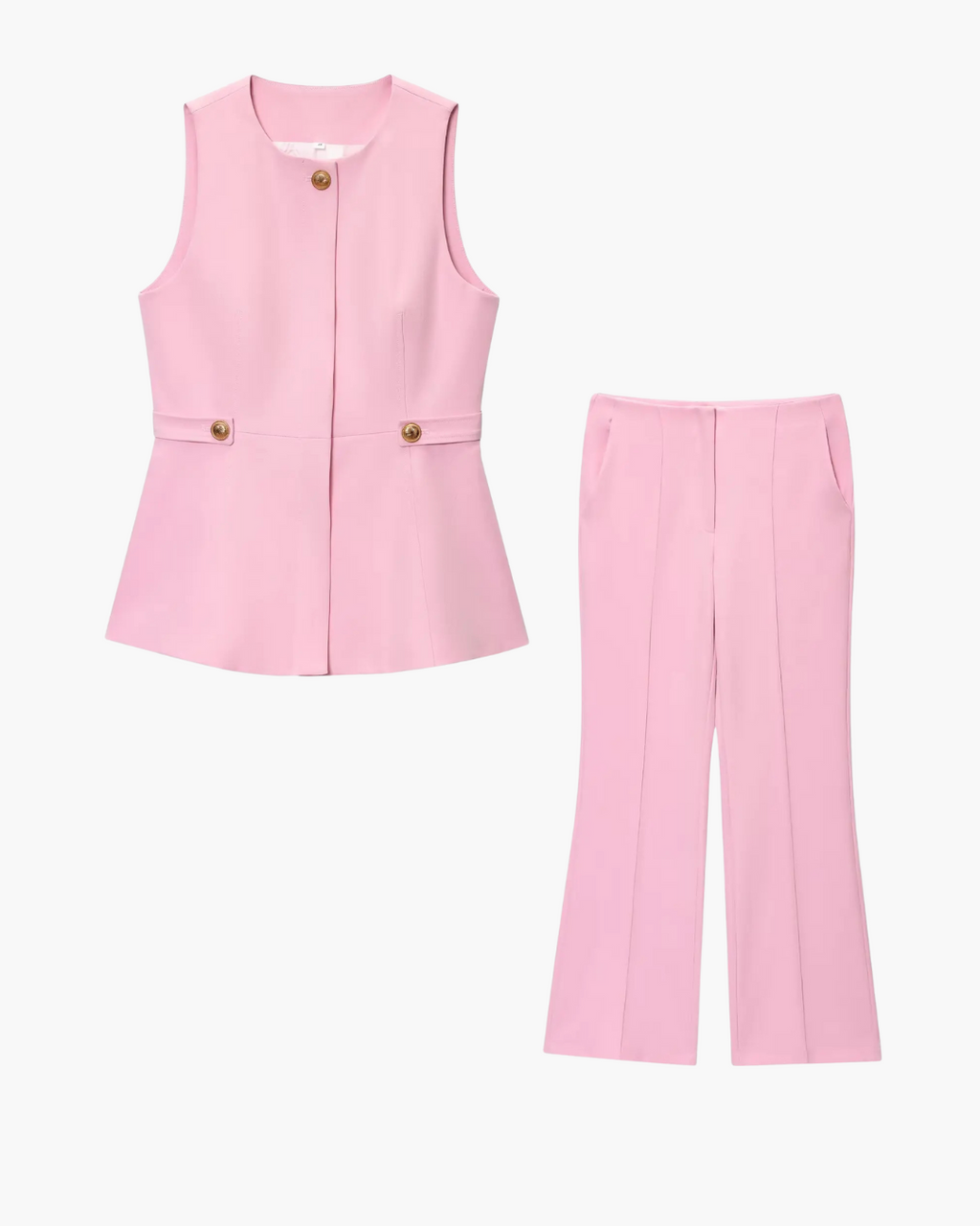 Roze Set met Mouwloos Vest en Hoge Taille Broek voor Dames