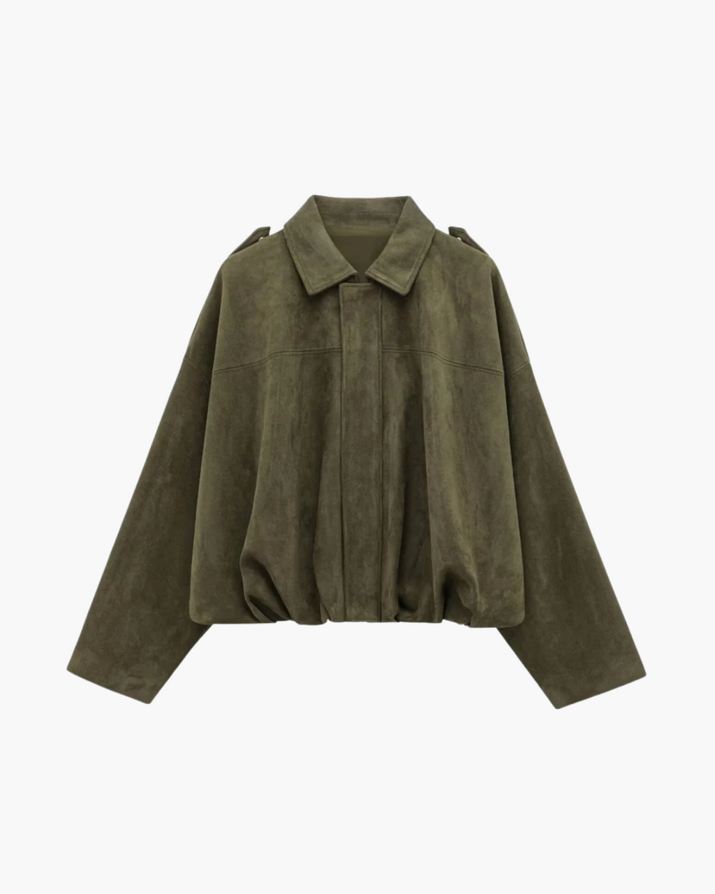 Stijlvolle Olijfgroen Faux Suede Jas met Kraag voor Dames