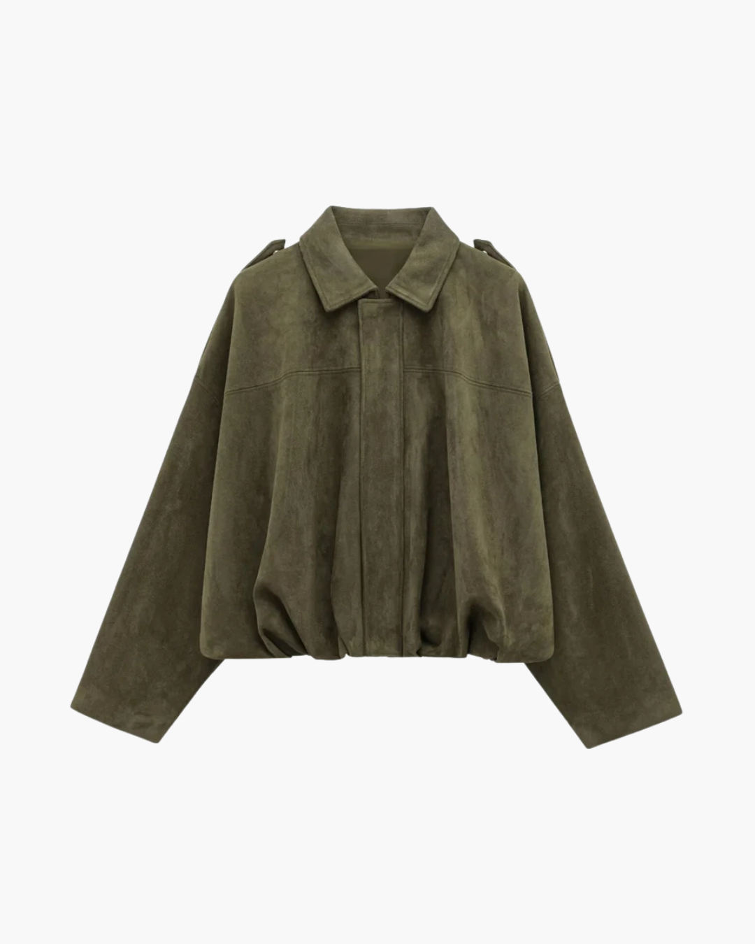 Stijlvolle Olijfgroen Faux Suede Jas met Kraag voor Dames