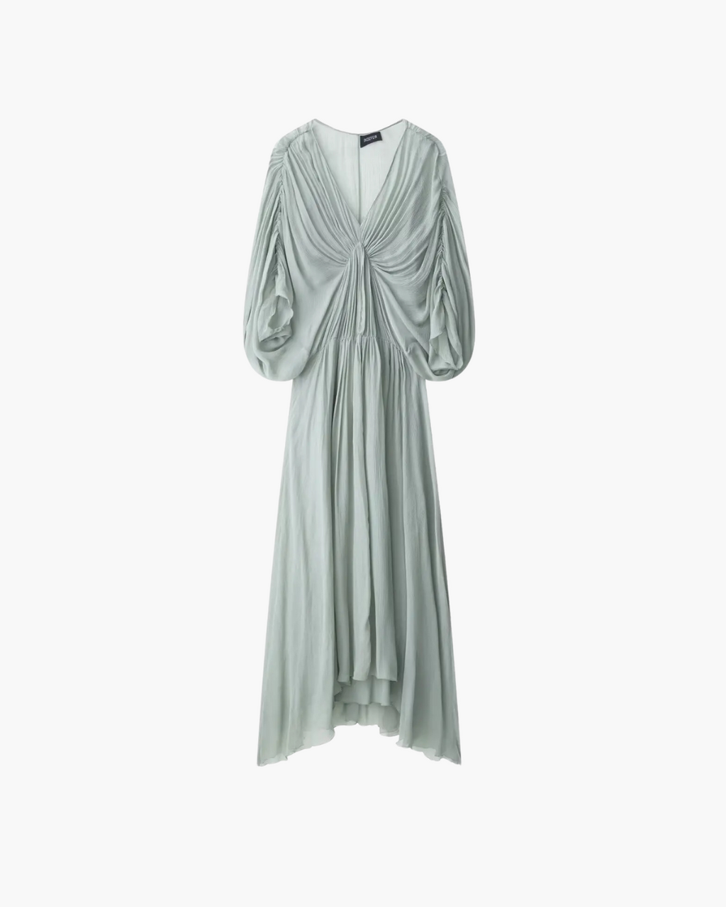 Lange V-hals Zomerjurk met Plooien en Korte Mouw voor Dames