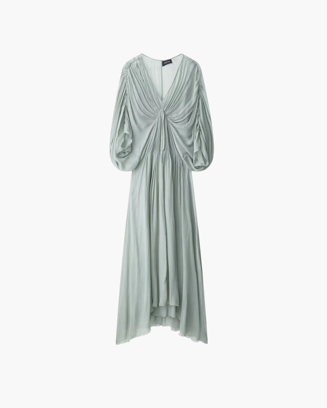 Lange V-hals Zomerjurk met Plooien en Korte Mouw voor Dames