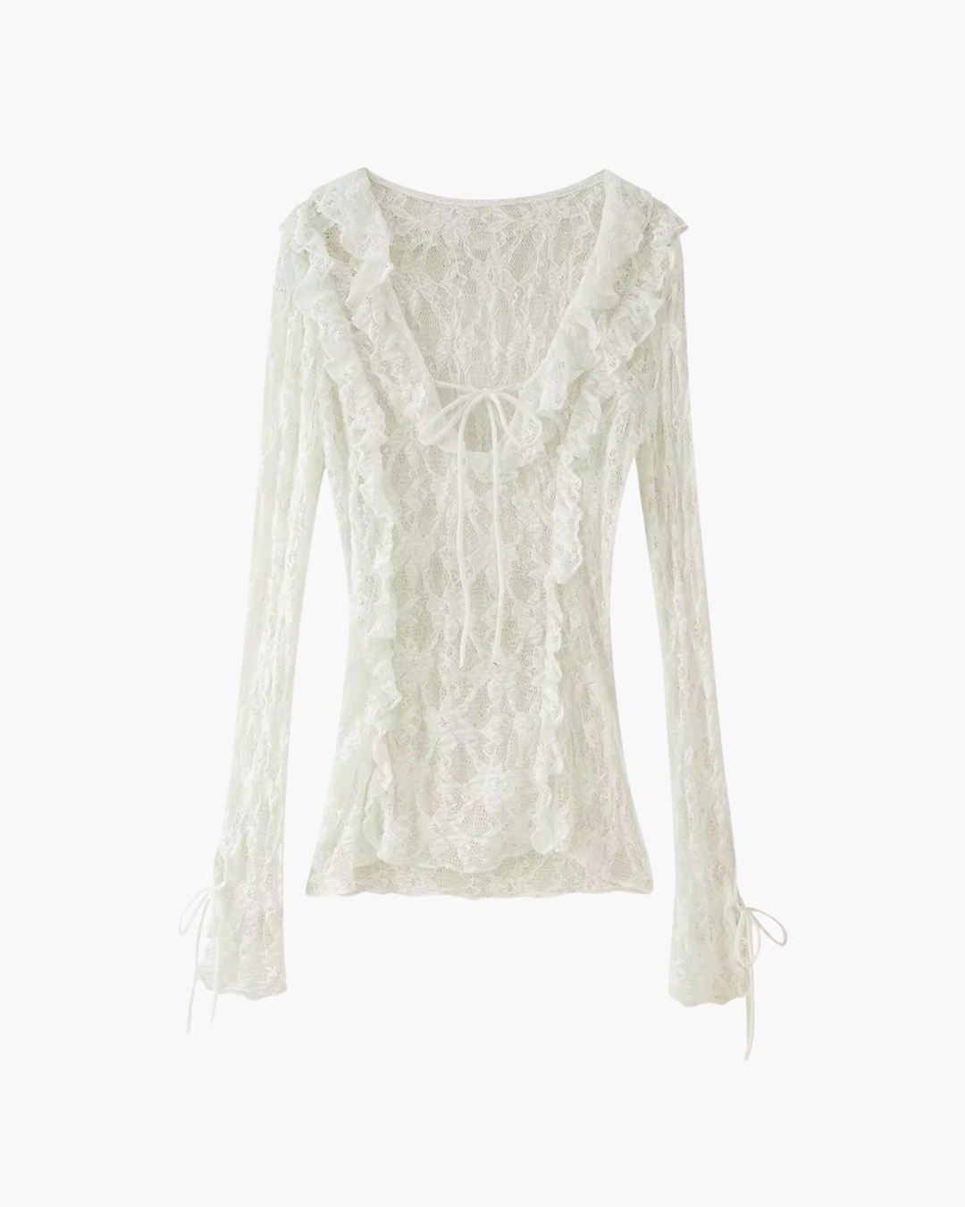 V-hals Blouse met Kant en Lange Mouwen voor Dames