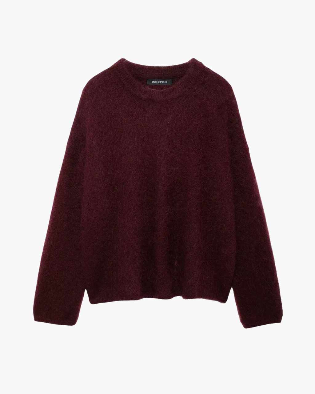 Bordeaux Rode Warme Losse Fuzzy Trui voor Dames