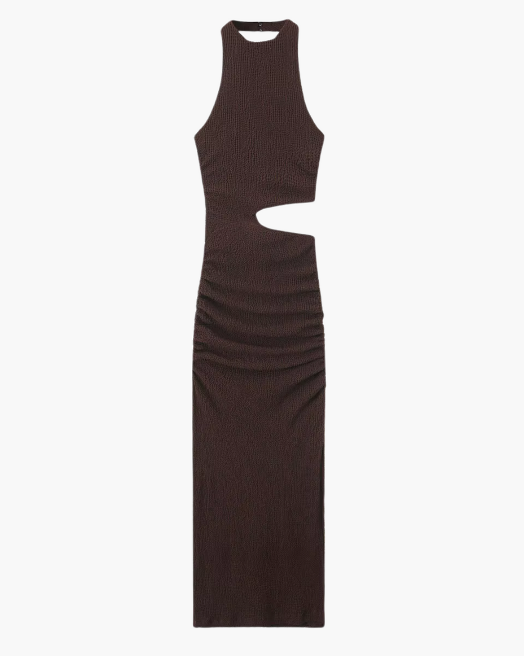 Bruine Halter Midi Jurk met Open Rug voor Dames