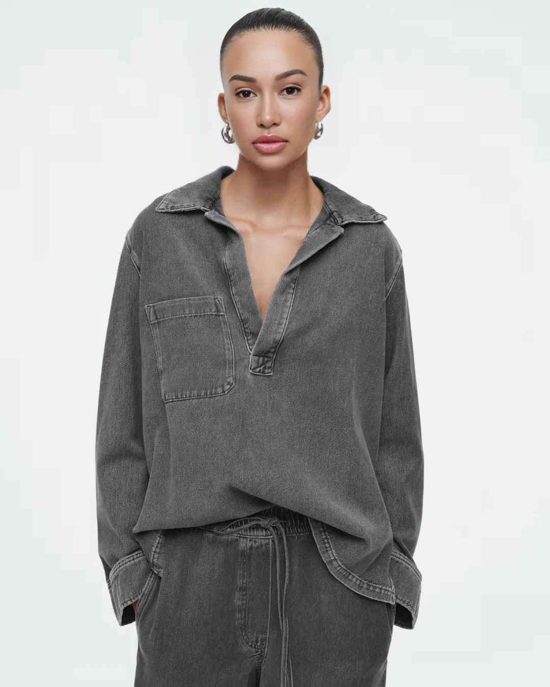 Oversized Zwarte Denim Tweedelige Set voor Dames