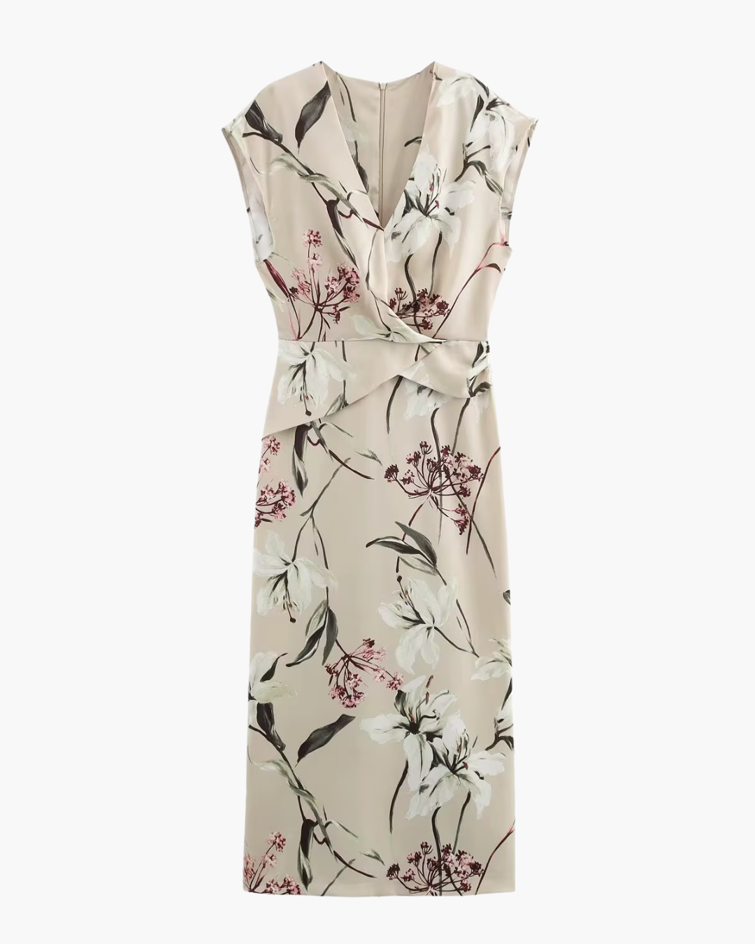 Mouwloze Bloemenprint Jurk met V-hals en Rits voor Dames