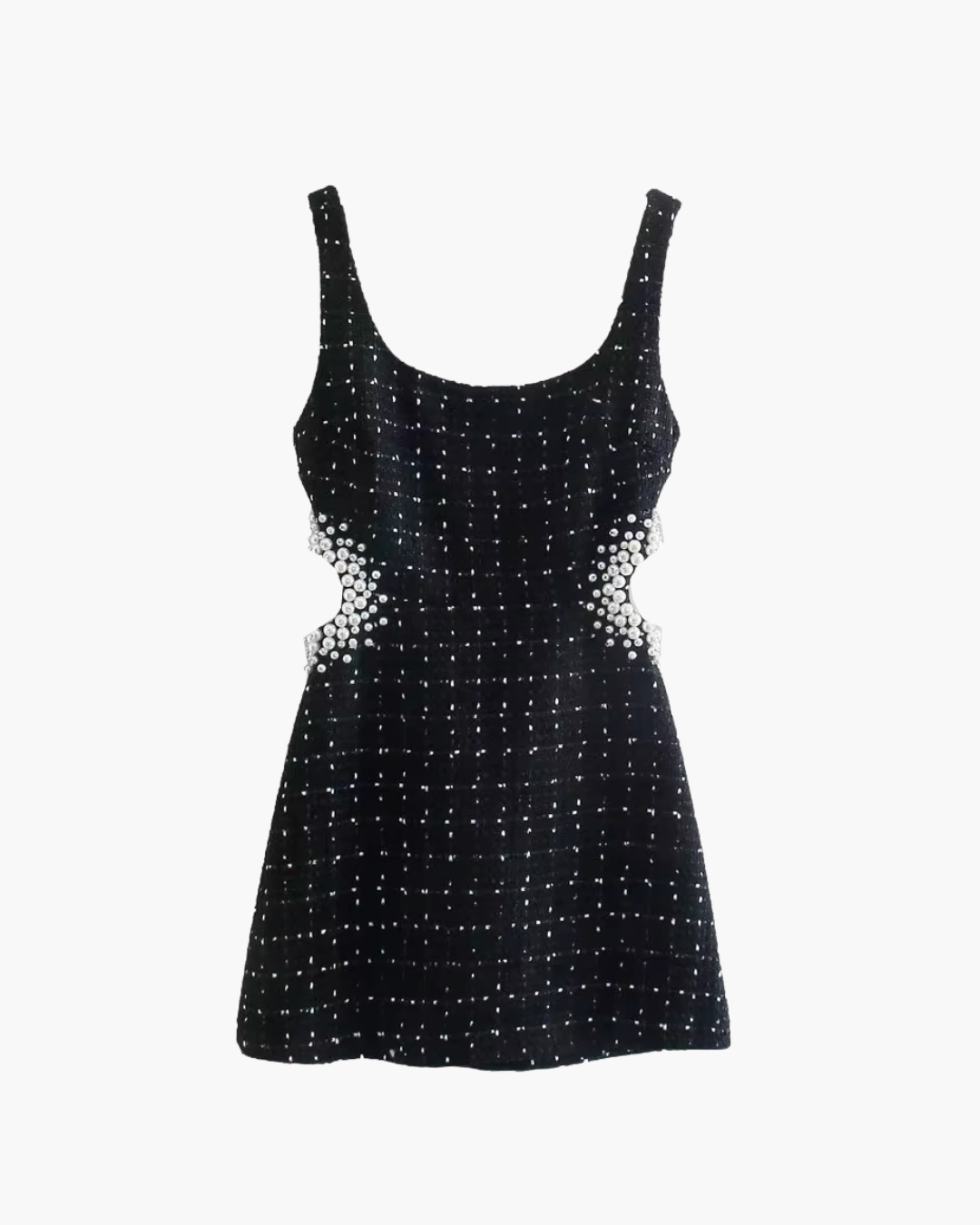 Chique Vintage Zwarte Mini Jurk met Parels voor Dames