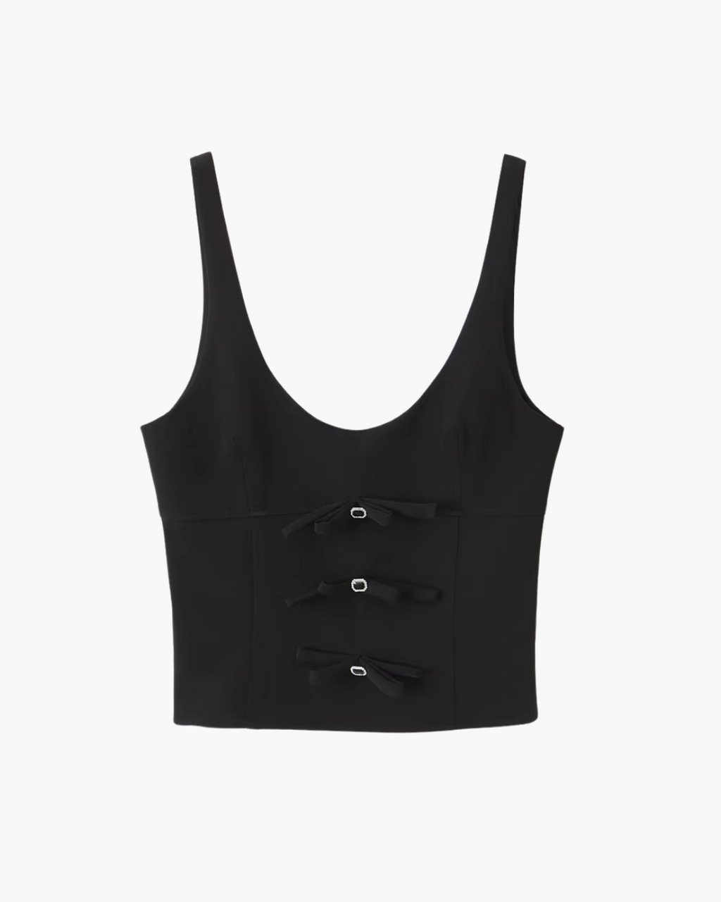 Zwarte Slim Fit Korte Tanktop met Strik Detail voor Dames