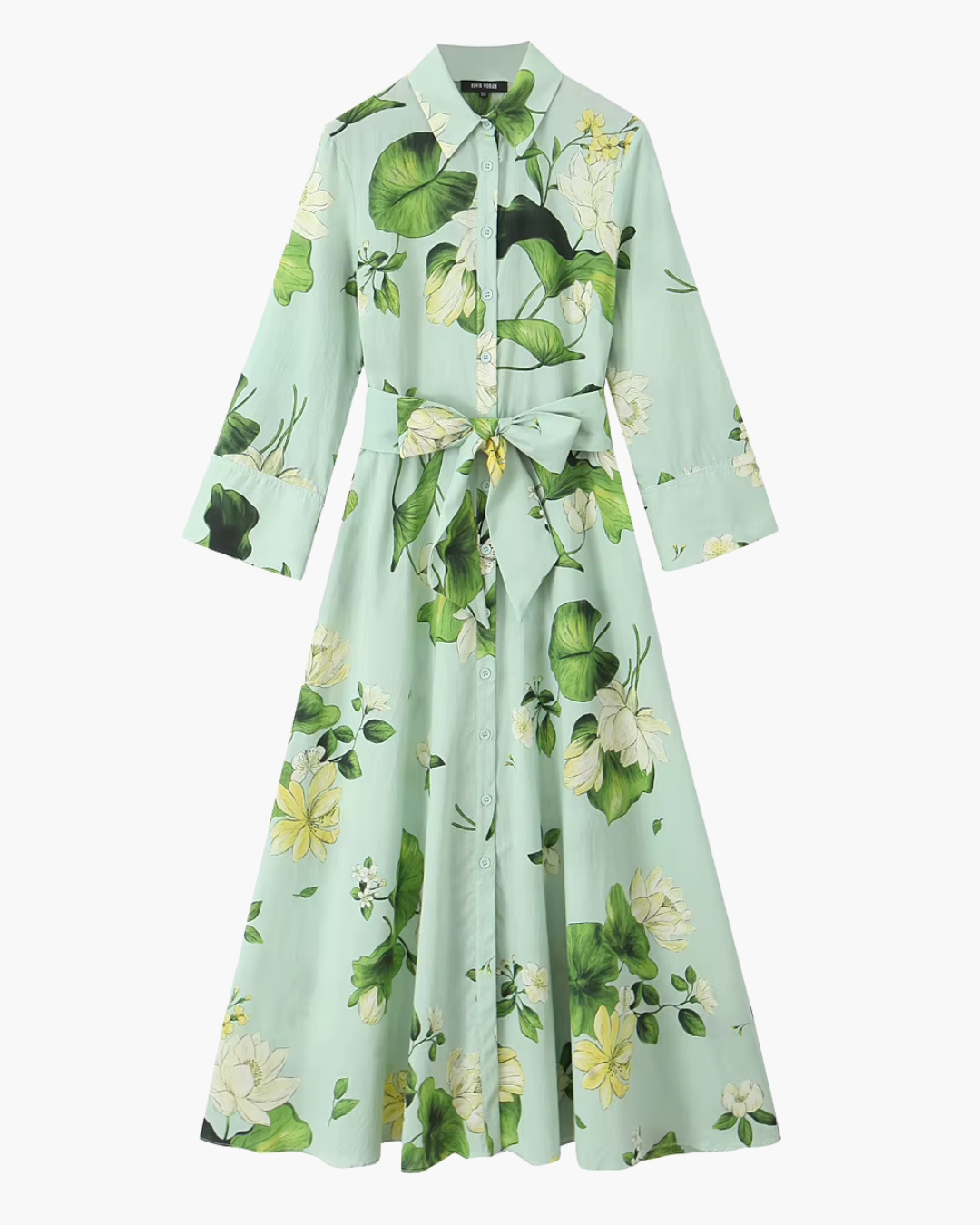 Bedrukte Knopenjurk met Gordel en Lotusprint voor Dames