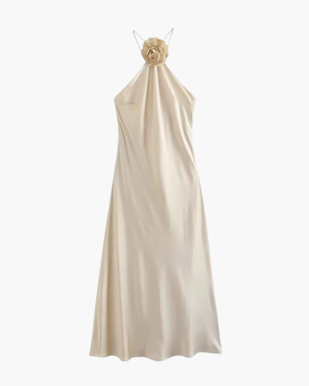 Beige Satijnen Lange Maxi Jurk voor Dames