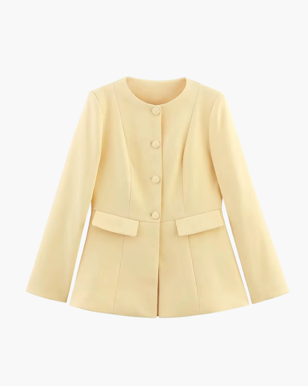 Casual Botergeel Jasje met O-Hals en Knoopjes voor Dames