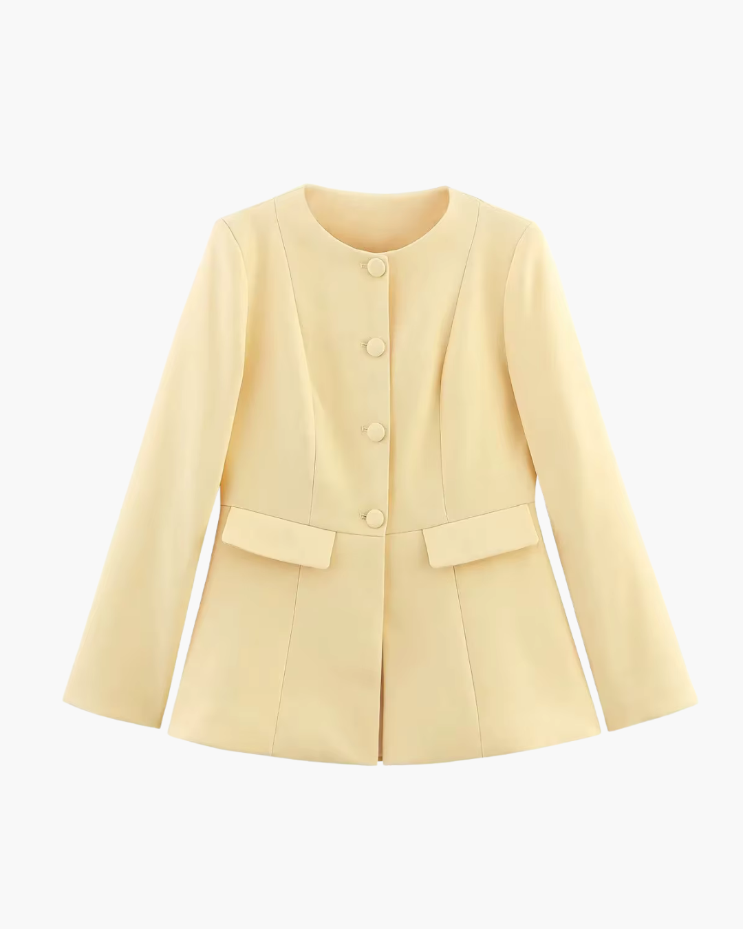 Casual Botergeel Jasje met O-Hals en Knoopjes voor Dames
