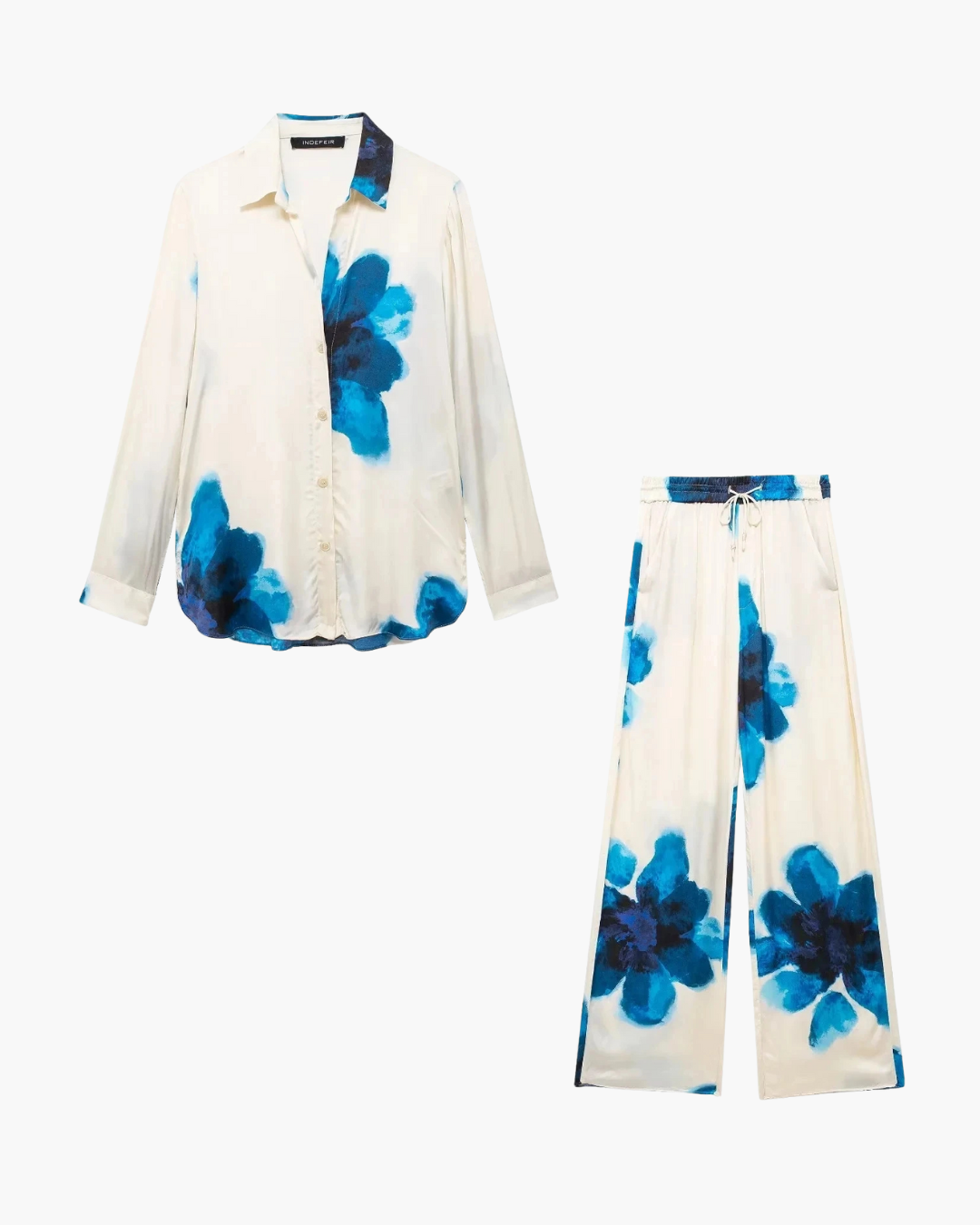 Elegante Set met Bloemenprint Blouse en Wijde Broek voor Dames