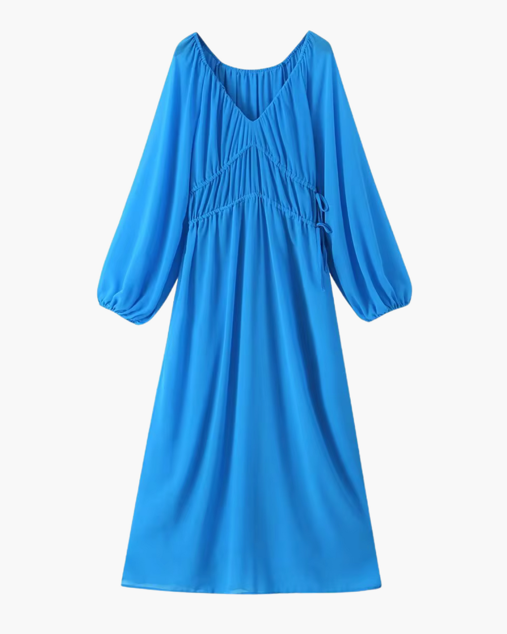 Chiffon V-Hals Jurk met Lantaarnmouwen en Ruches voor Dames