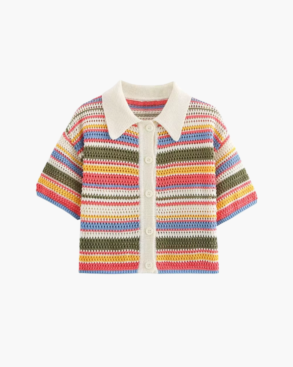 Trendy Gestreepte Gehaakte Crop Trui voor Dames