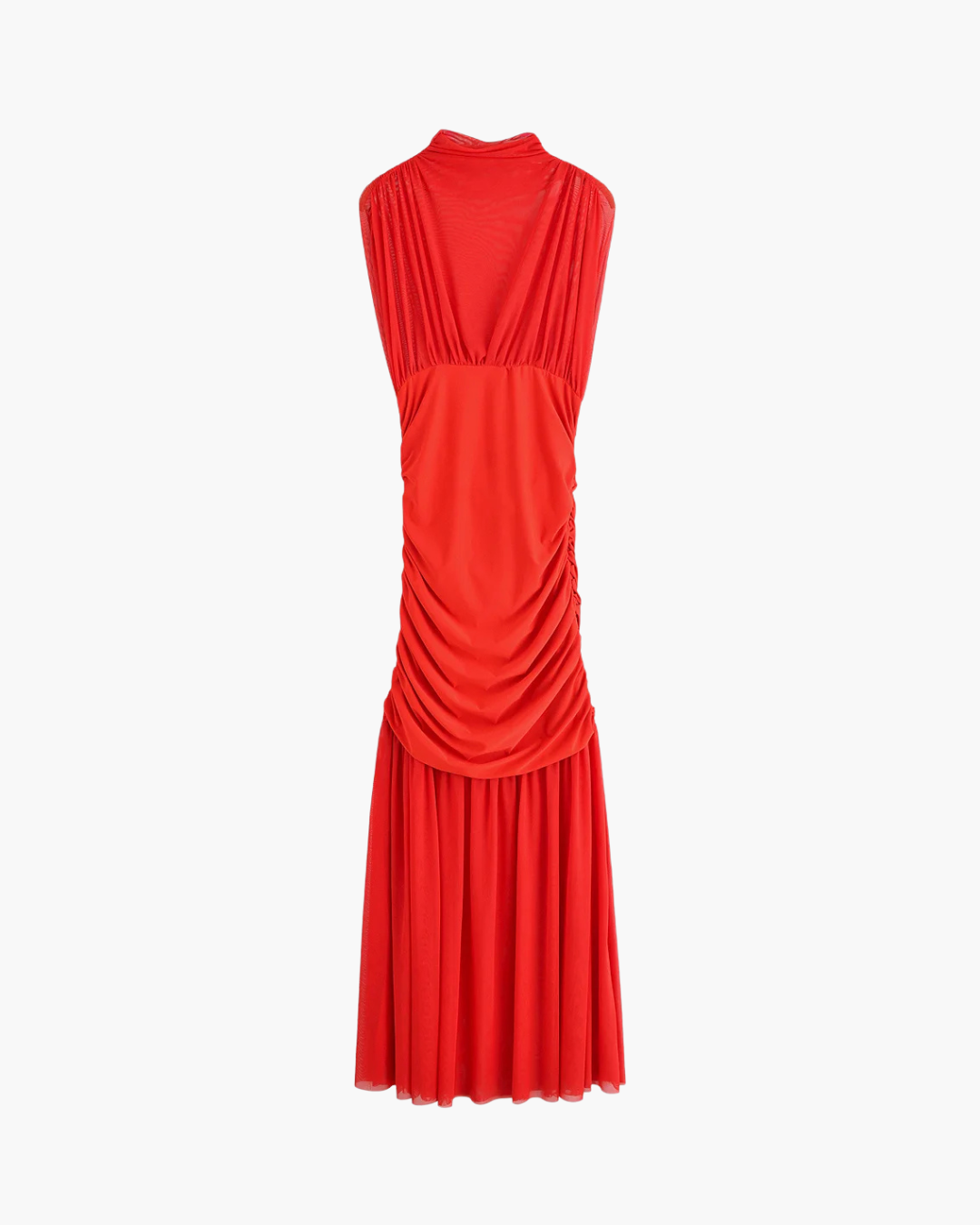 Rode Mouwloze Midi Jurk met Tule en Ritsdetail voor Dames