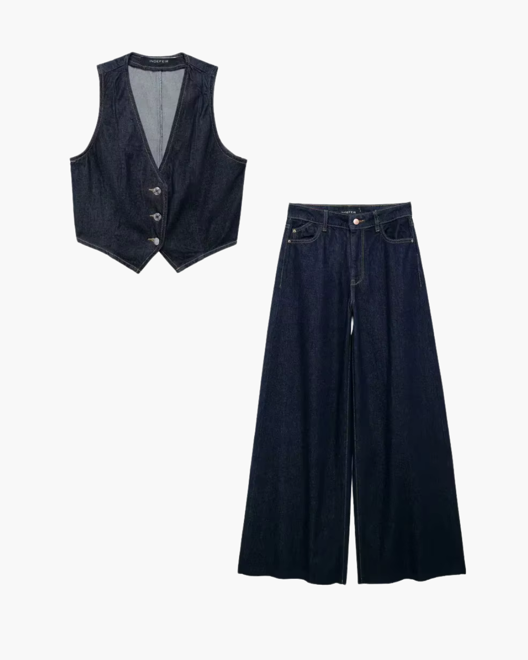 Vintage Denim Gilet en Broek Set voor Dames