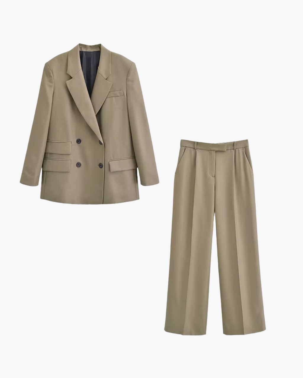 Stijlvolle Chique Beige Blazer en Wijde Pijpen Broek Set voor Dames