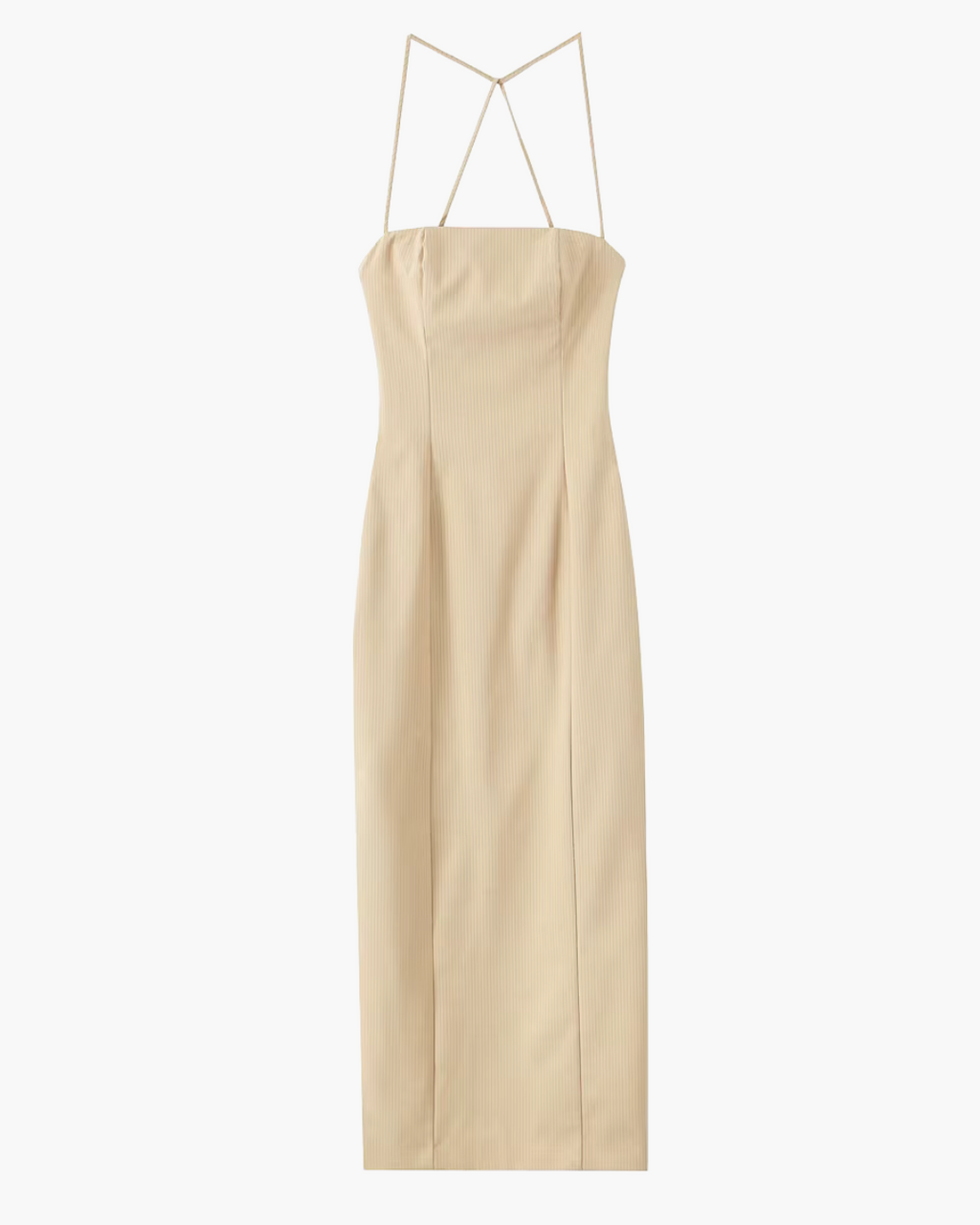 Beige Krijtstreep Midi Jurk met een Elegante Rand voor Dames