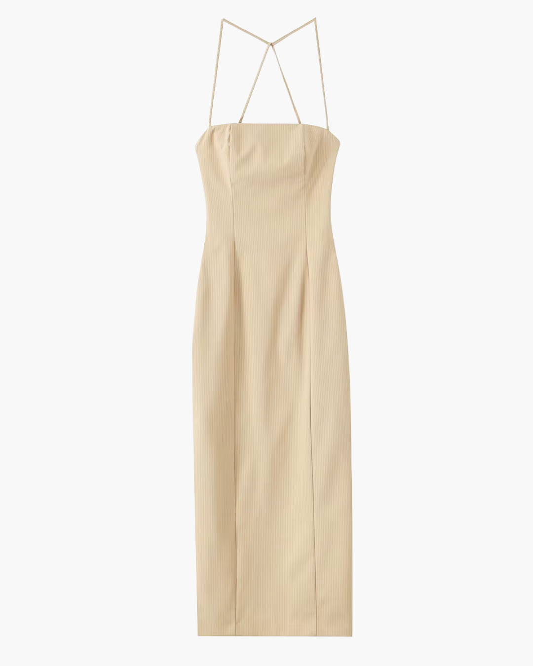 Beige Krijtstreep Midi Jurk met een Elegante Rand voor Dames