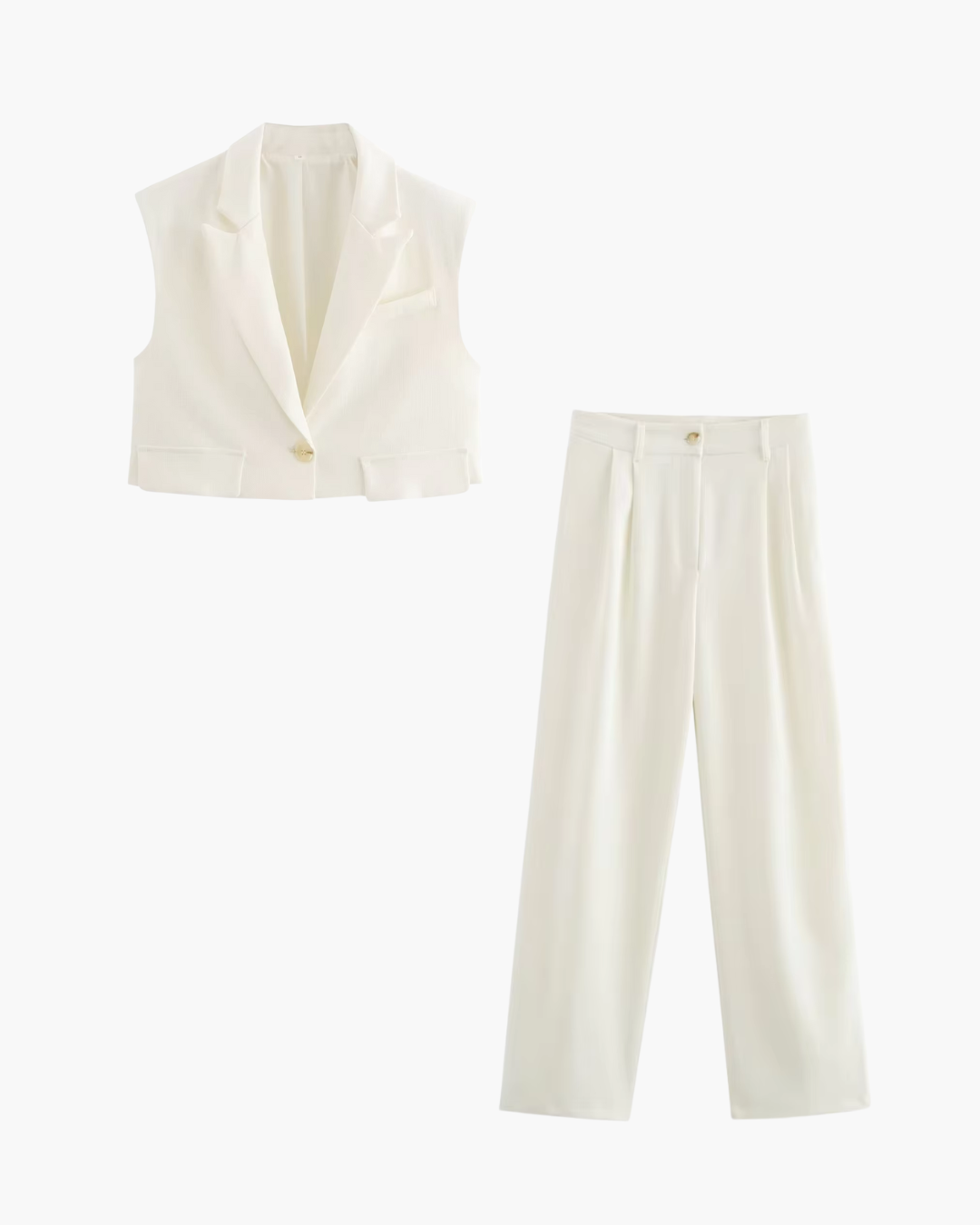 Verfijnde Cropped en Mouwloze Blazer met Pantalon Set voor Dames